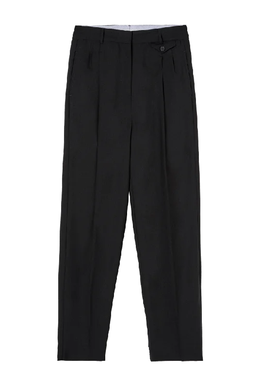 Black Pleat Detail Straight-Leg Trousers