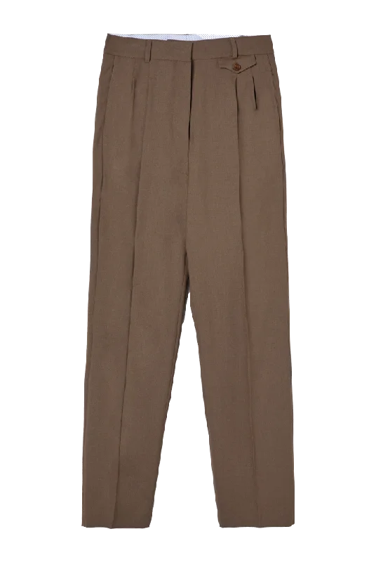 Coffee Pleat Detail Straight-Leg Trousers