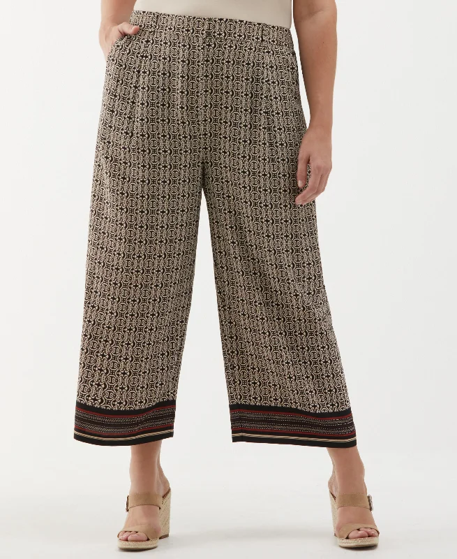 Plus Size Medallion Print Wide Leg Crop Pant