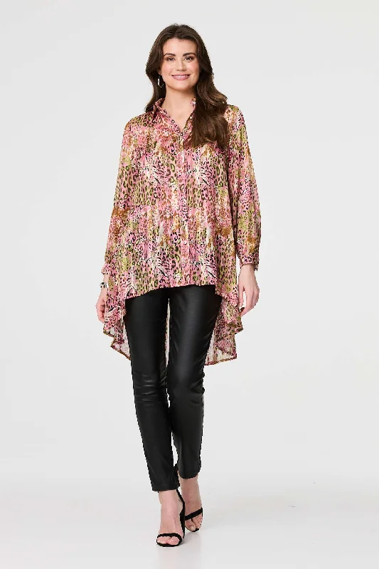 Animal Print High Low Semi Sheer Shirt