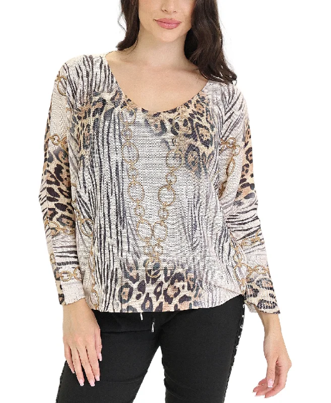 Animal & Chain Print Knit Top