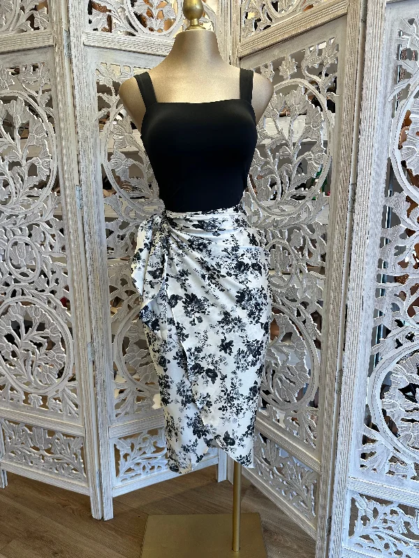 Black Floral Draped Skirt