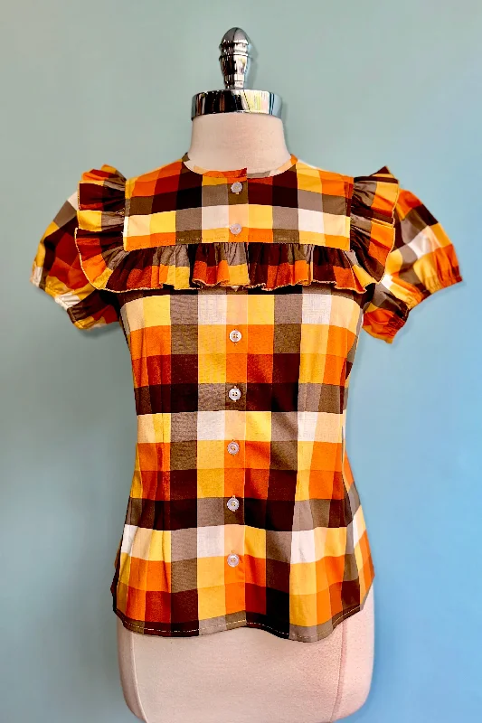 Darlene Orange Plaid Top by Hell Bunny