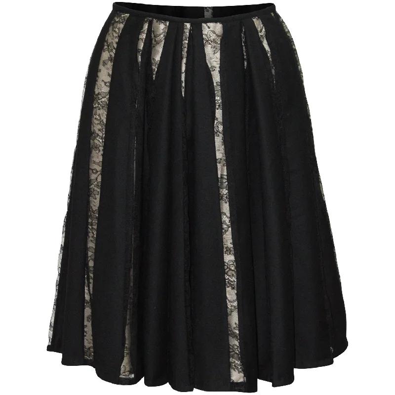 Dries Van Noten Pleated Lace Midi Skirt in Black Wool