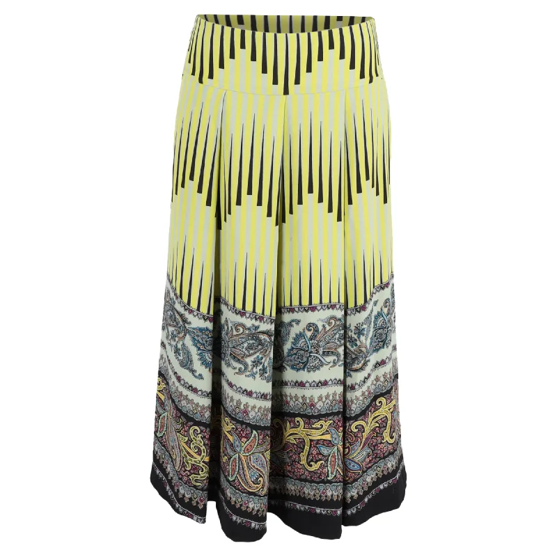 Etro Pleated Printed Crepe Midi Skirt in Multicolor Wool