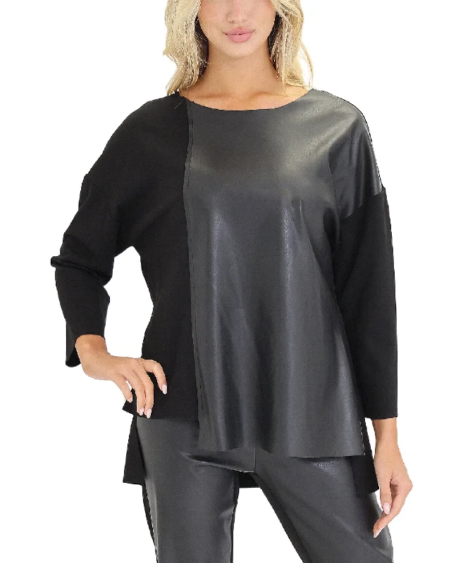 Faux Leather Combo Asymmetrical Top