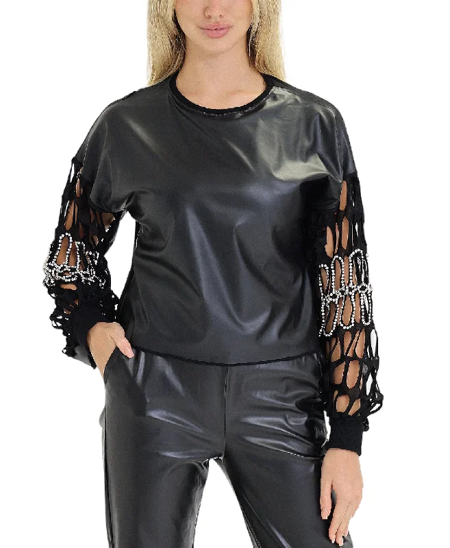 Faux Leather Top w/ Rhinestones