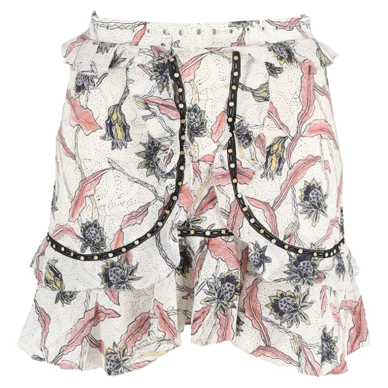 Isabel Marant Ugi Embellished Ruffled Printed Mini Skirt In Multicolor Cotton