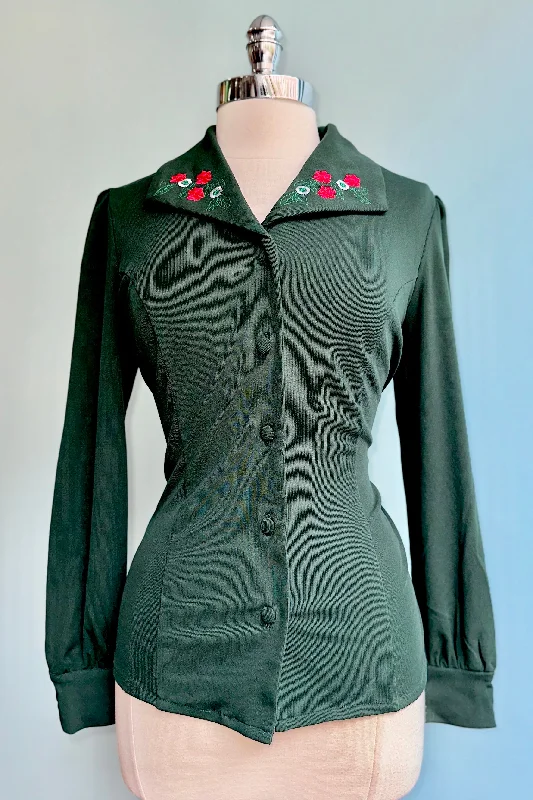 Jazzlyn Green Embroidered Top by Hearts & Roses London