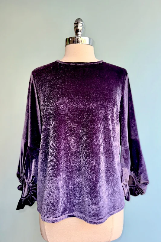 Purple Velvet Balloon Sleeve Top by Compania Fantastica