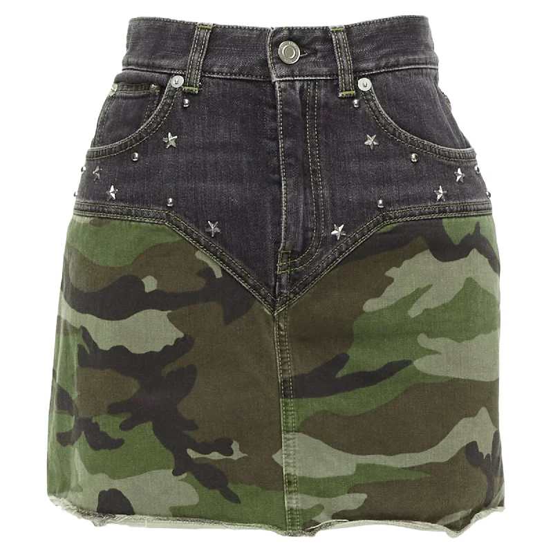 Saint Laurent Camo Denim Star Studded Mini Skirt