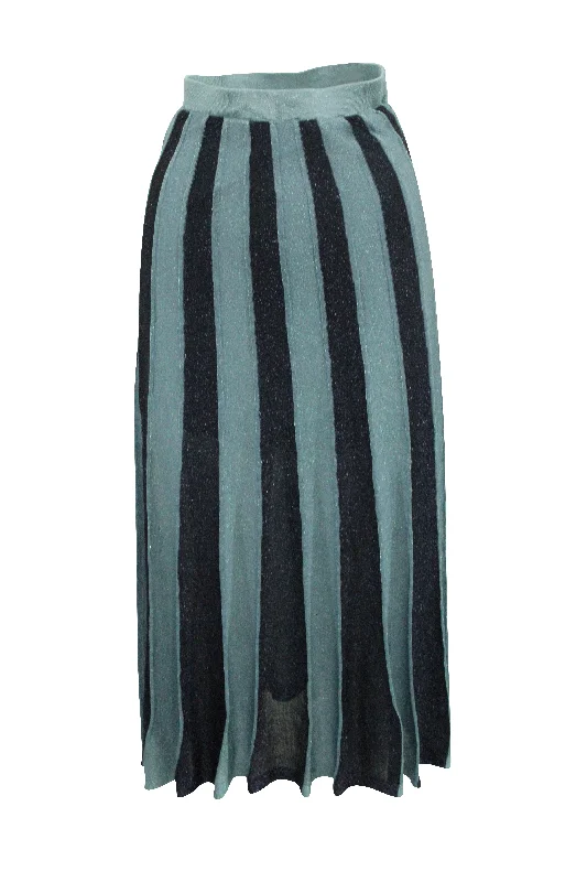 Sandro Paris Striped Paneled Skirt in Blue Polyester