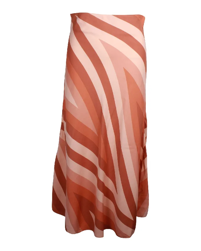 Sportmax Striped Midi Skirt in Peach Silk