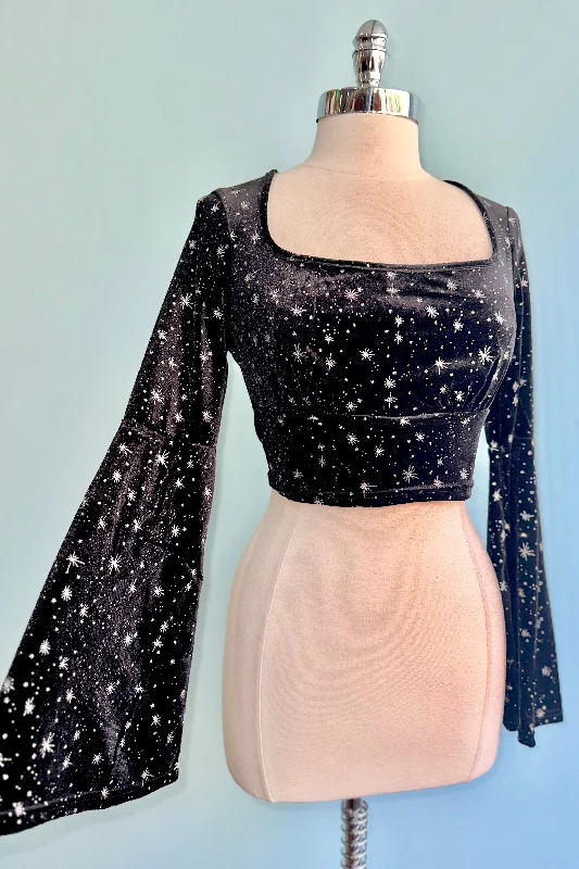 Stars Vela Velvet Bell Sleeve Top by Hell Bunny