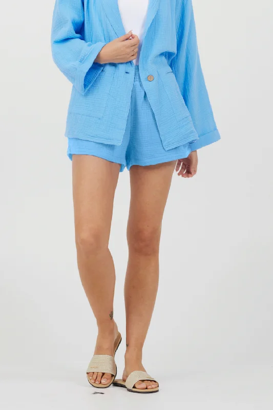 Ocean Blue Washed Gauze Shorts