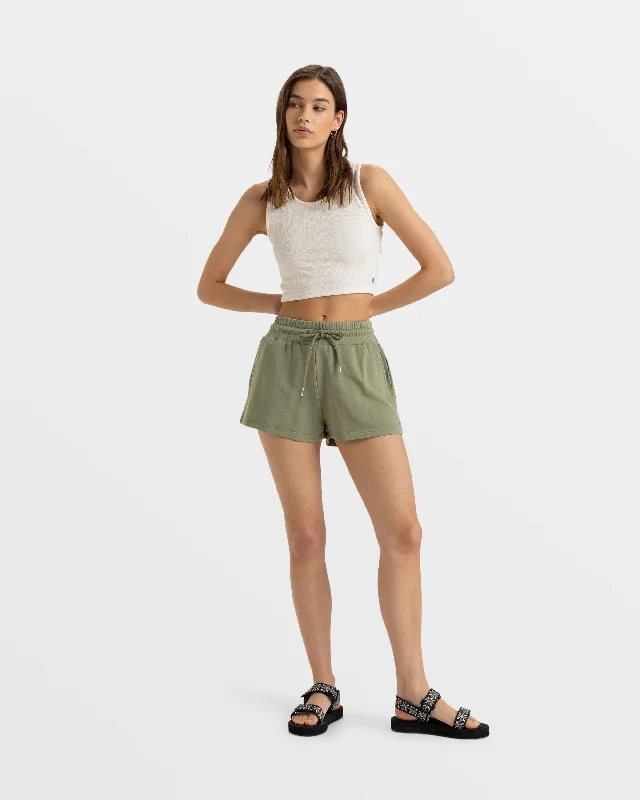 Surfing By Moonlight Elastic Waist Shorts - Oil Green