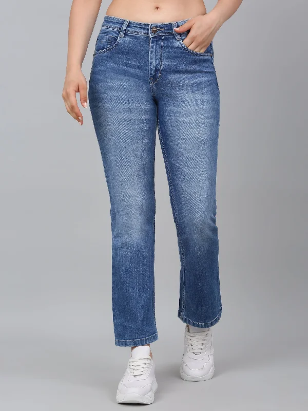 Women's Blue Solid Bootcut Stretchable Jeans