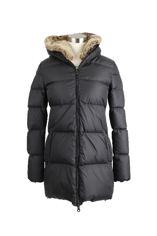 Quilted Down Puffer Coat W/ Fur Hood